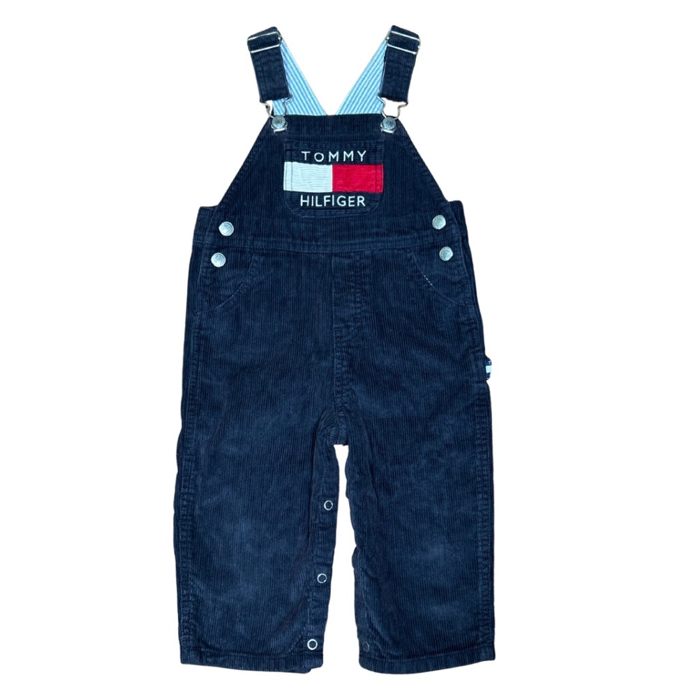 VINTAGE 90s Tommy Hilfiger Baby Boys Navy Blue Corduroy Carpenter Overall 12–18M